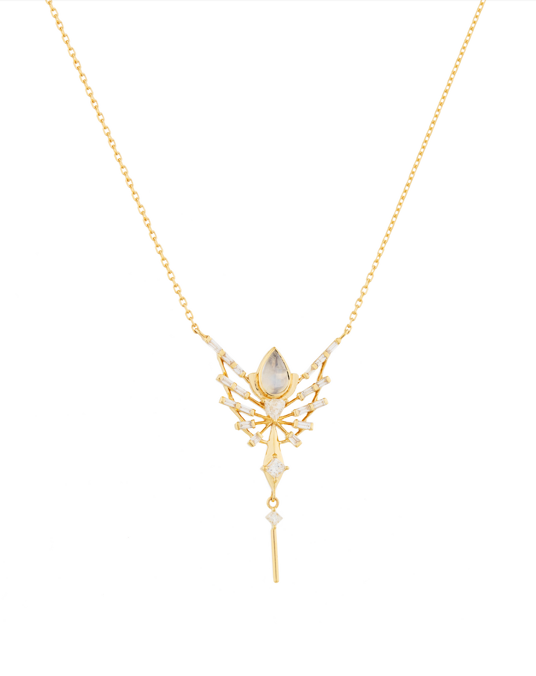 Celine Daoust Dream Maker Pear Moonstone Diamond Phoenix Necklace
