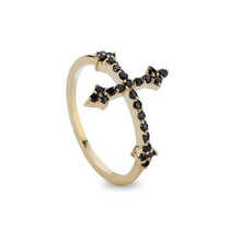 Load image into Gallery viewer, 14k Cross Your Fingers Ring w/ Black Diamonds

