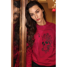 Load image into Gallery viewer, Unsweetened Queen of Hearts Skull Sweatshirt - Scarlet
