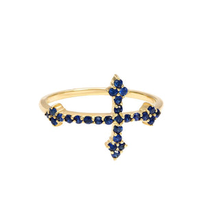 14k Cross Your Fingers Ring w/ Sapphires