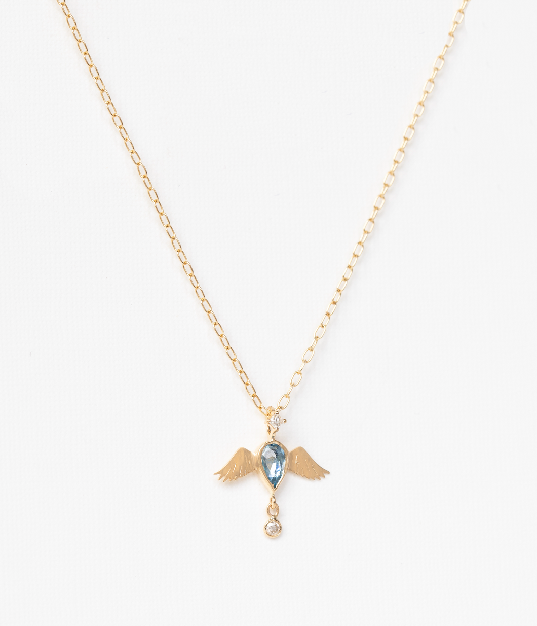Celine Daoust Aquamarine Pear & Diamonds Angel Necklace