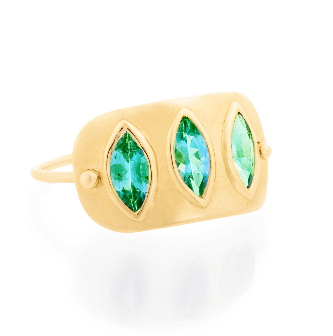 Celine Daoust 3 Marquis Emerald 14k Gold Ring