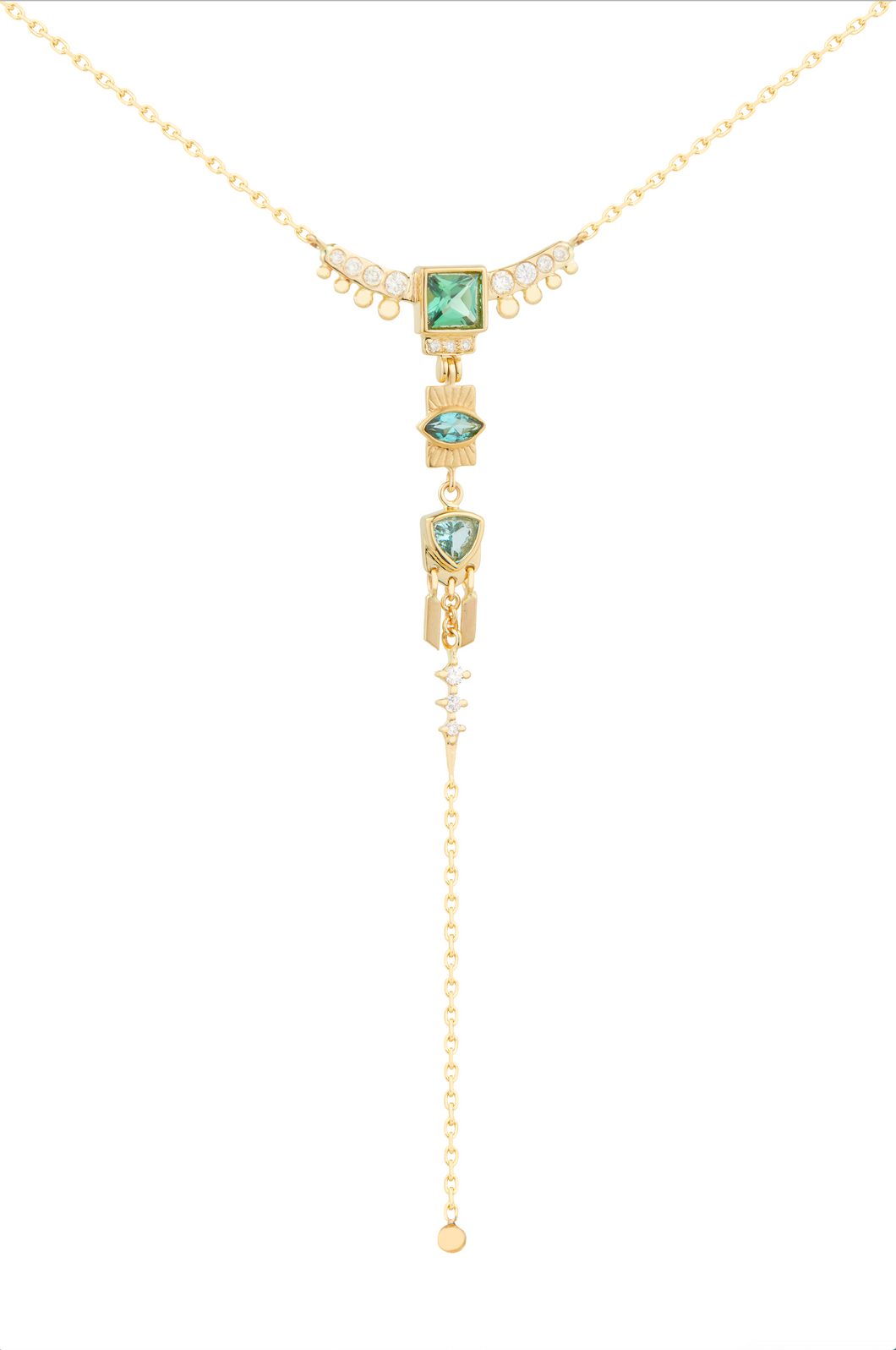 Celine Daoust Blue/ Green Tourmaline & Diamonds Lariat Totem Necklace