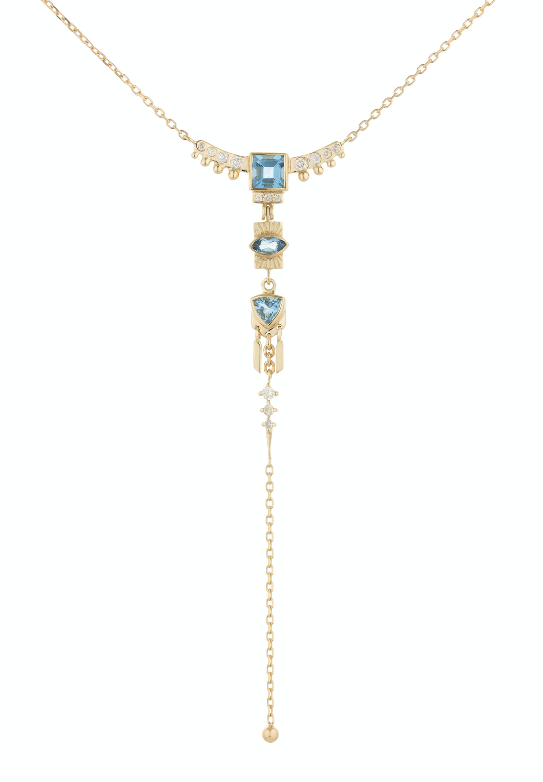 Celine Daoust 14k Gold Aquamarine & Diamonds Lariat Totem Necklace