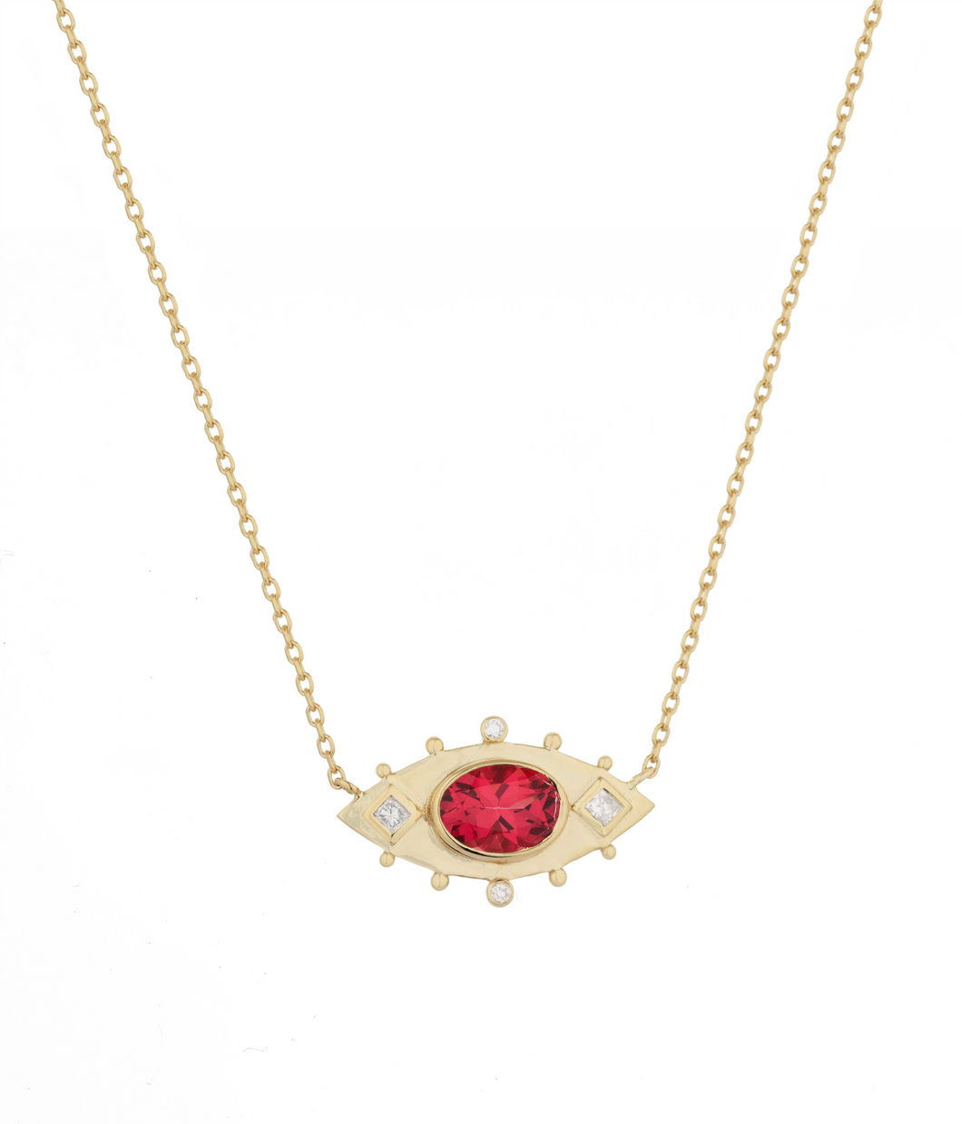 Celine Daoust 14k Gold Spinel Oval Eye & Square Diamond Necklace