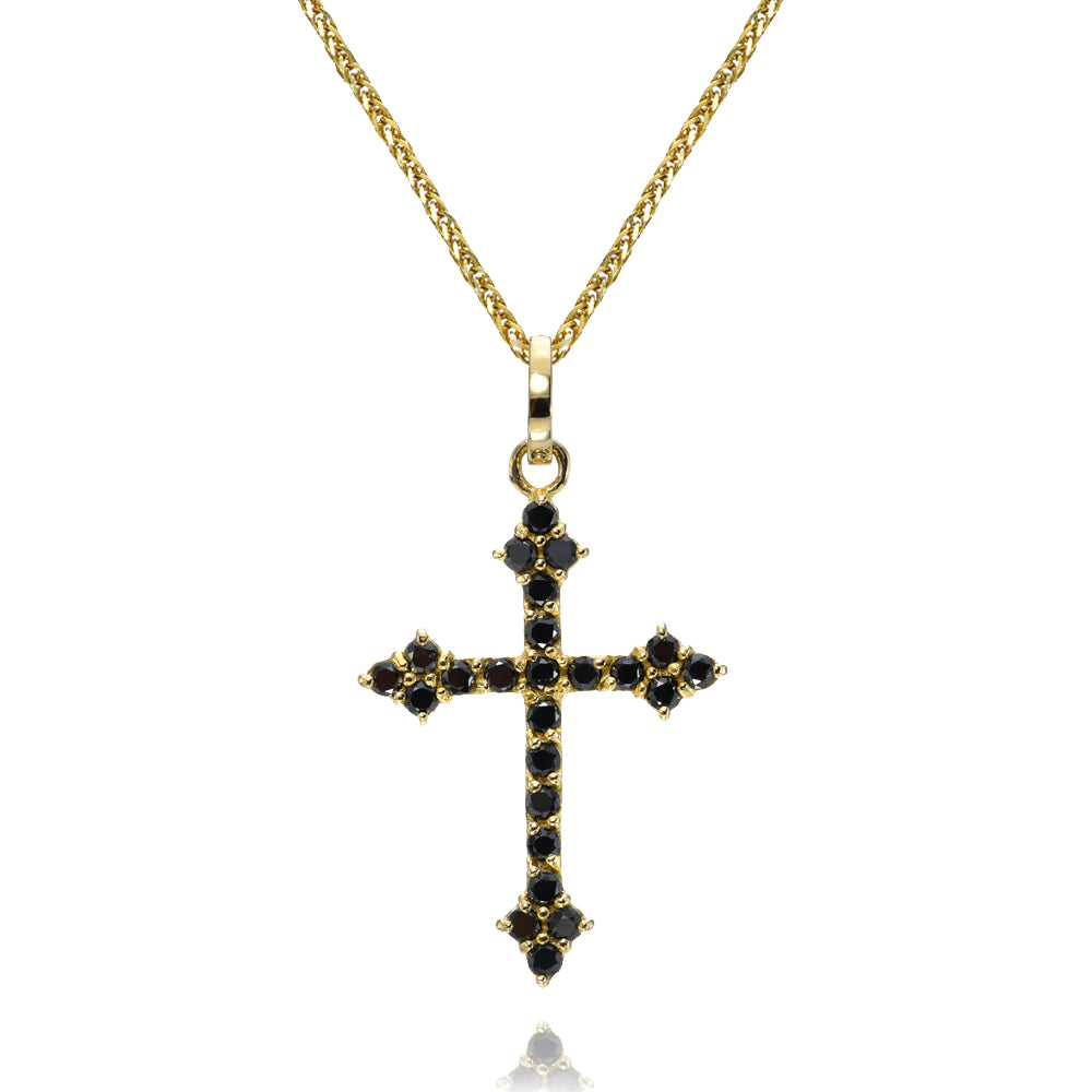 14k Black Diamond Gothic Cross Pendant