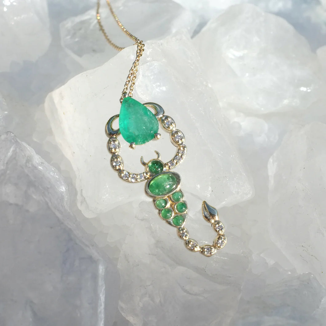 Elisabeth Bell Emerald Scorpion Necklace