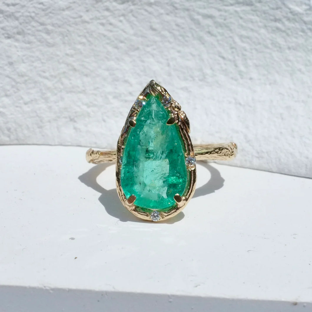 Elisabeth Bell Pear Emerald Ring