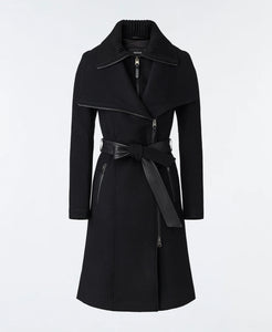 Wool Cashmere Blend Coat with Leather Belt