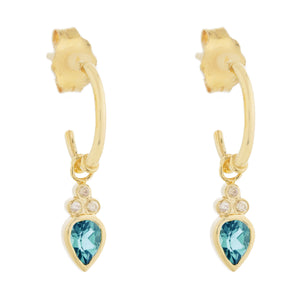 Celine Daoust 14k Gold Blue Pear Tourmaline Diamond Hoop Earrings