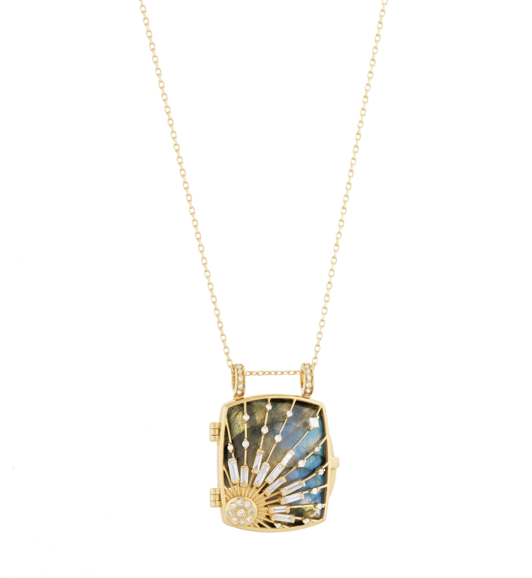 Celine Daoust Labradorite Sun & Diamonds Beams Locket Necklace
