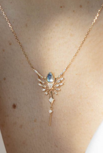 Celine Daoust Dream Maker Pear Moonstone Diamond Phoenix Necklace