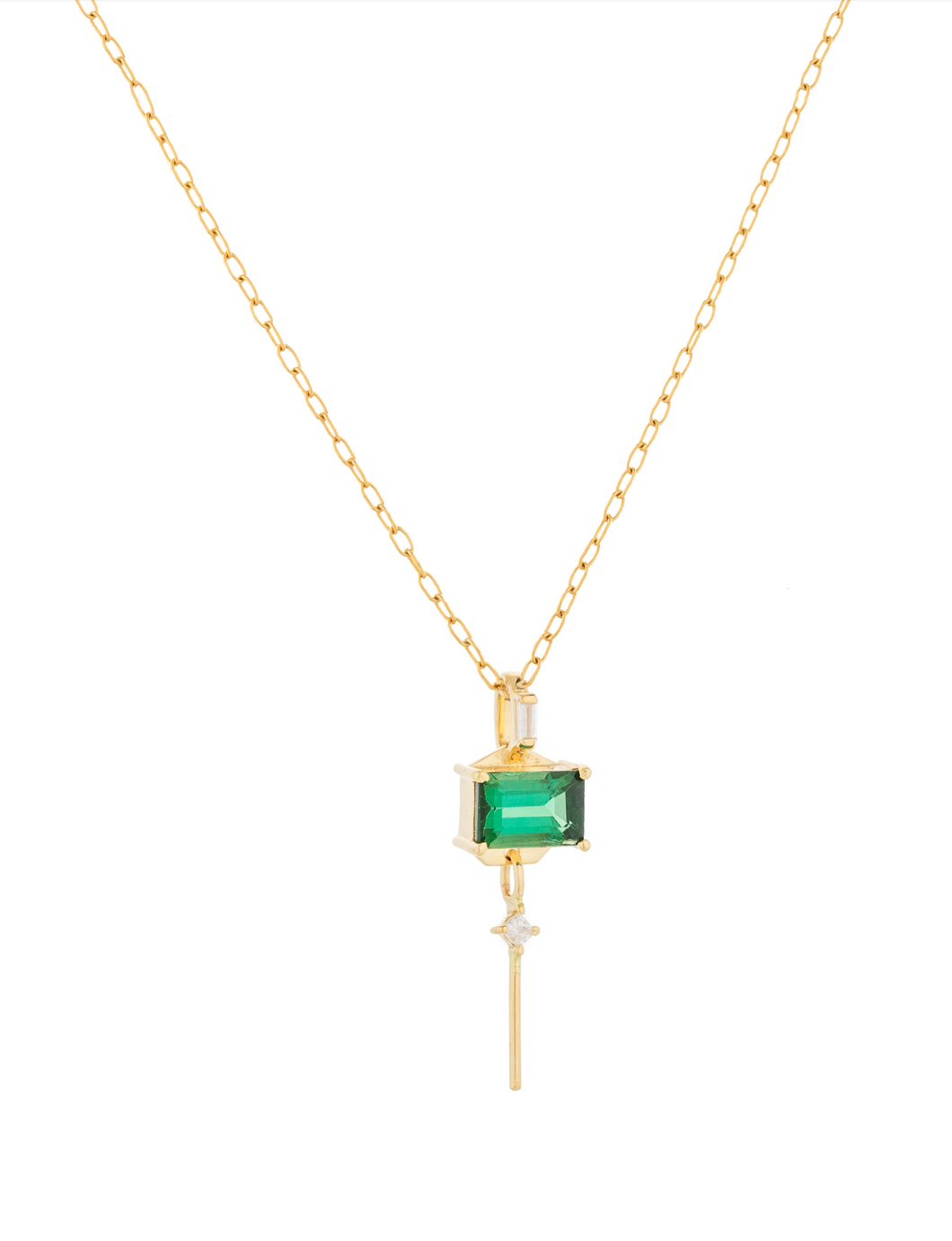 Celine Daoust Green Tourmaline Baguette & Dangling Diamond Necklace