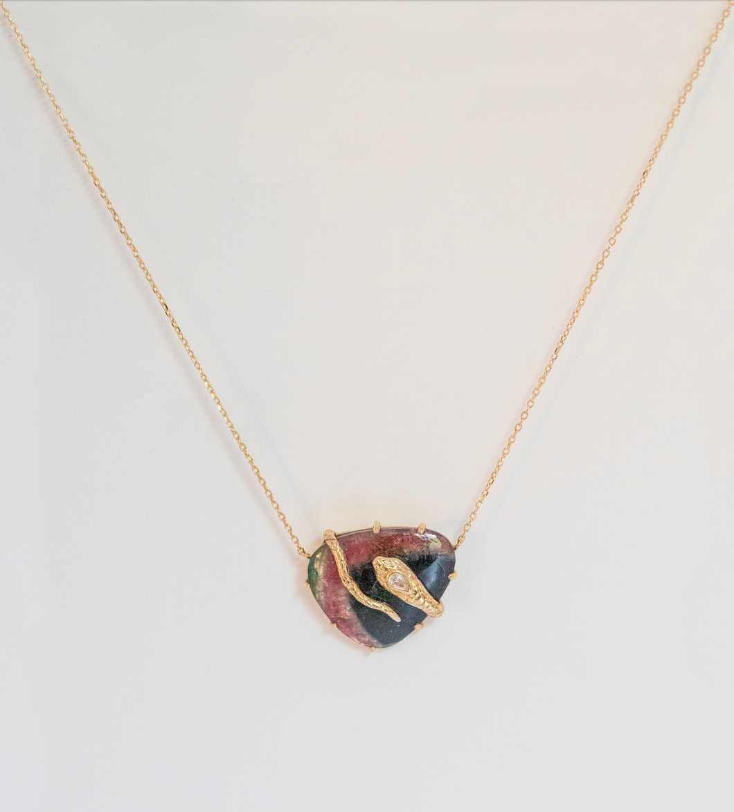 Celine Daoust 14k Gold Snake Necklace w/ Pear Diamond