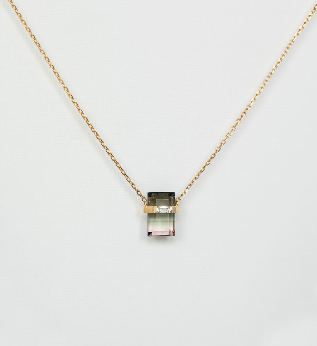 Celine Daoust 14k Gold Baguette Tourmaline w/ Baguette Diamond Necklace