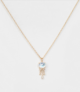 14k Gold Moonstone Dangling Diamond Jellyfish Necklace