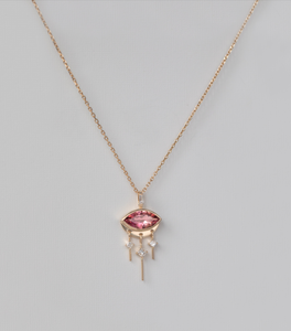 Celine Daoust Pink Tourmaline Marquis Eye & Dangling Diamond Necklace