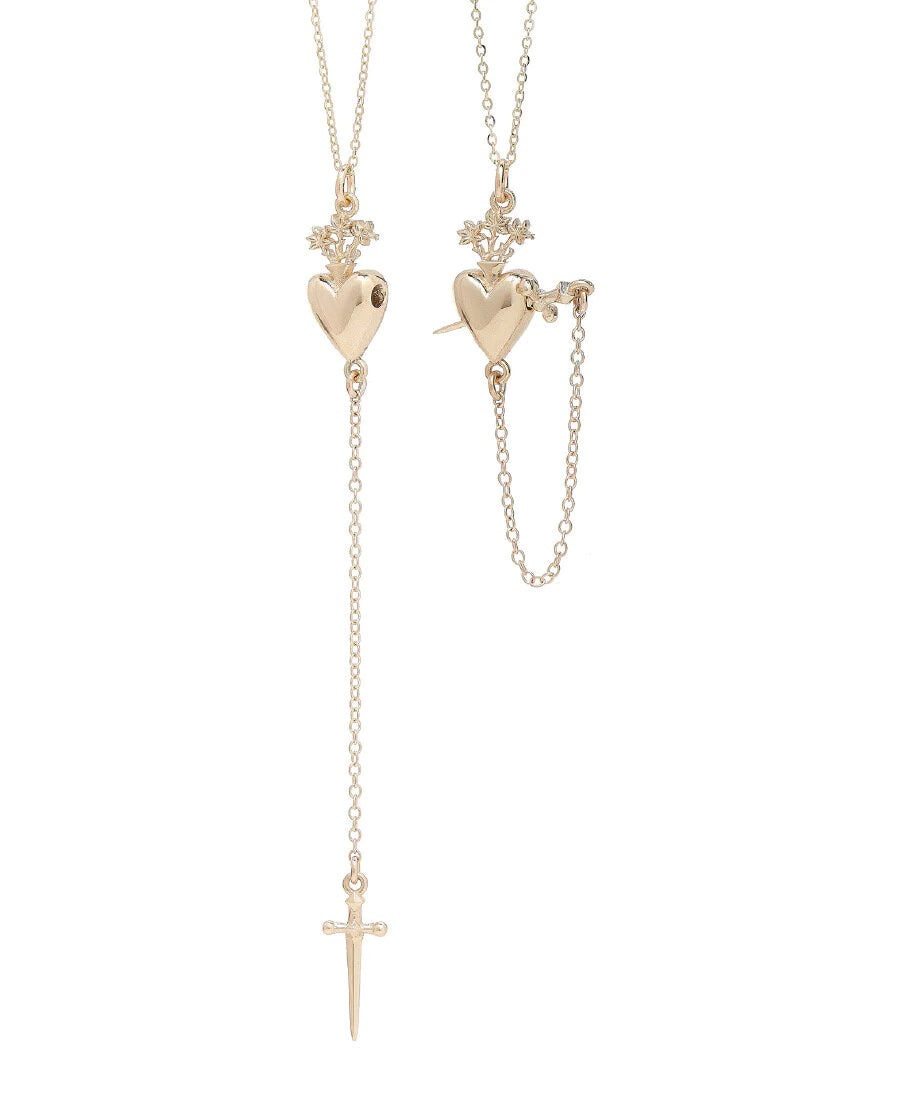 14k Gold Sacred Heart Lariat Necklace