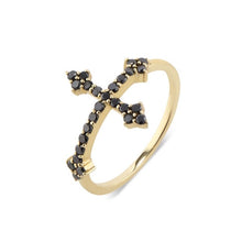 Load image into Gallery viewer, Dru Cross Your Fingers Ring w/ Black Diamonds
