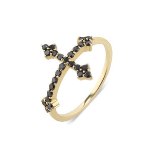 Dru Cross Your Fingers Ring w/ Black Diamonds
