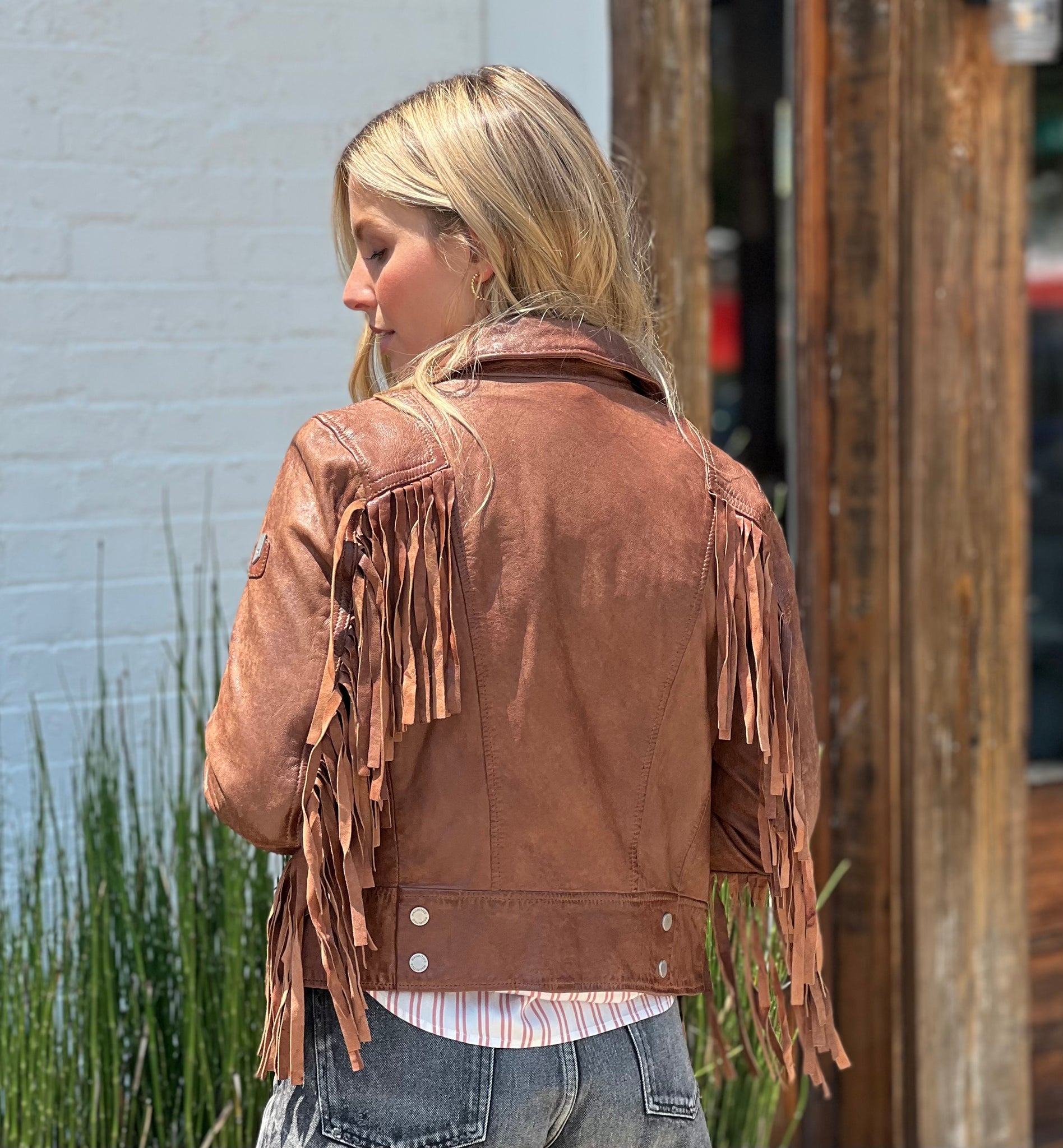 Cognac Leather Fringe Jacket – MODA Nashville