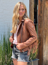 Load image into Gallery viewer, Cognac Leather Fringe Jacket
