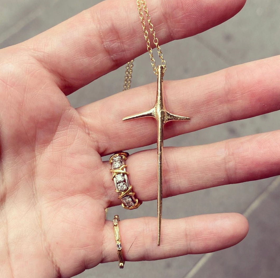 Two Tone Austrian Zircon Thorn Cross Pendant Necklace 14k Gold over 925 SS  | eBay