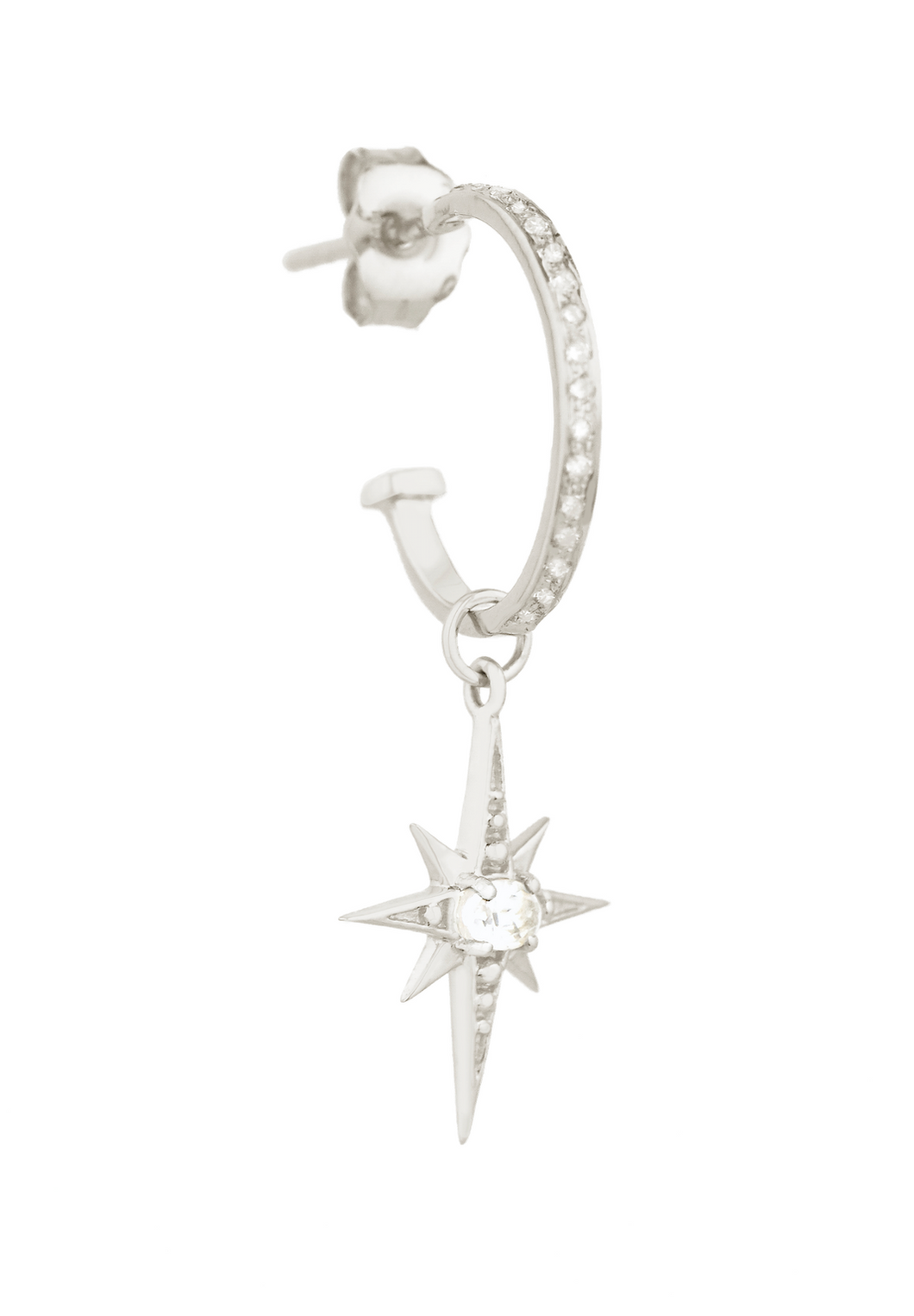 Celine Daoust 14k White Gold Little White Sapphire/ Diamond Star Charm Earrings