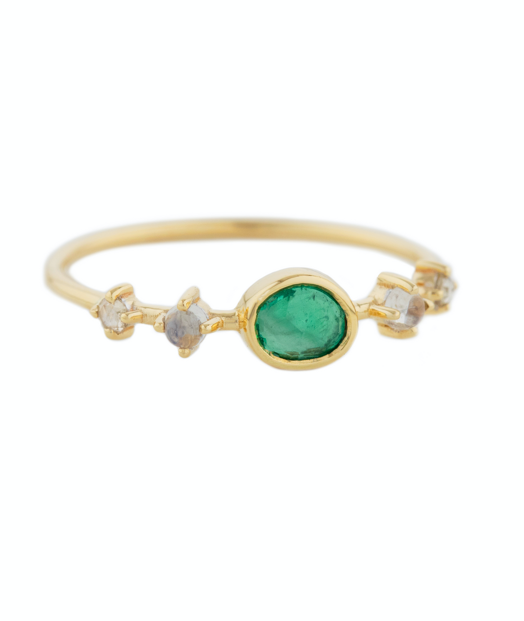 Celine Daoust 14k Emerald/ Moonstone/ Diamond Ring