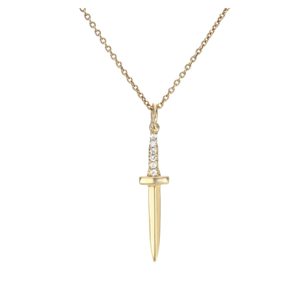 Dru Jewelry 14k Gold/ Diamond Baby Dagger Necklace