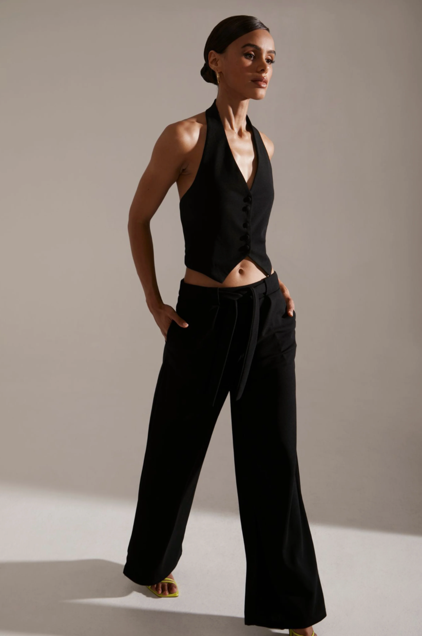 Krisa Crepe Belted Wide Leg Pants - Black – MODA Nashville