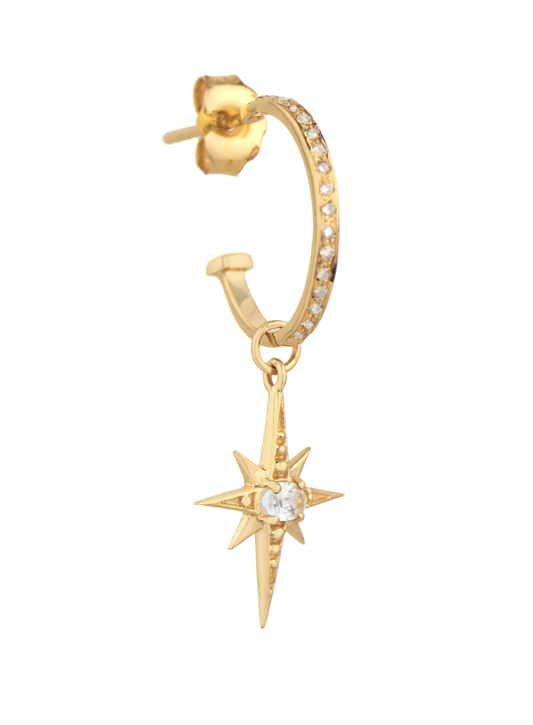 Celine Daoust 14k Gold North Star White Sapphire/ Diamond Star Charm Earrings