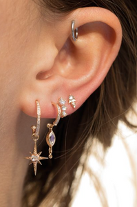 Celine Daoust 14k Gold Little White Sapphire/ Diamond Star Charm Earrings