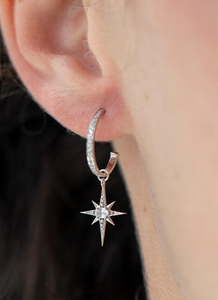 Celine Daoust 14k White Gold Little White Sapphire/ Diamond Star Charm Earrings