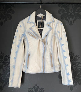 Mauritius Sofistar White Leather Jacket w/ Stars