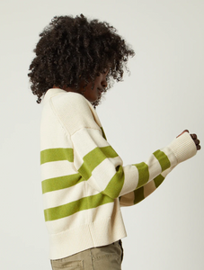 Velvet Lucie Striped Polo Sweater Cream/ Lime